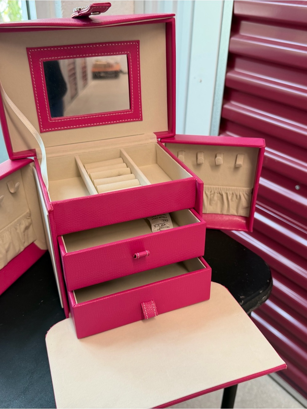 Deluxe Hot Pink Jewelry Organizer Box with Mirror
